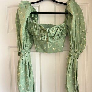 House of CB Millicent Green Floral Cropped Corset Top